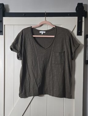 bohme Olive Relaxed V-Neck Pocket Tee